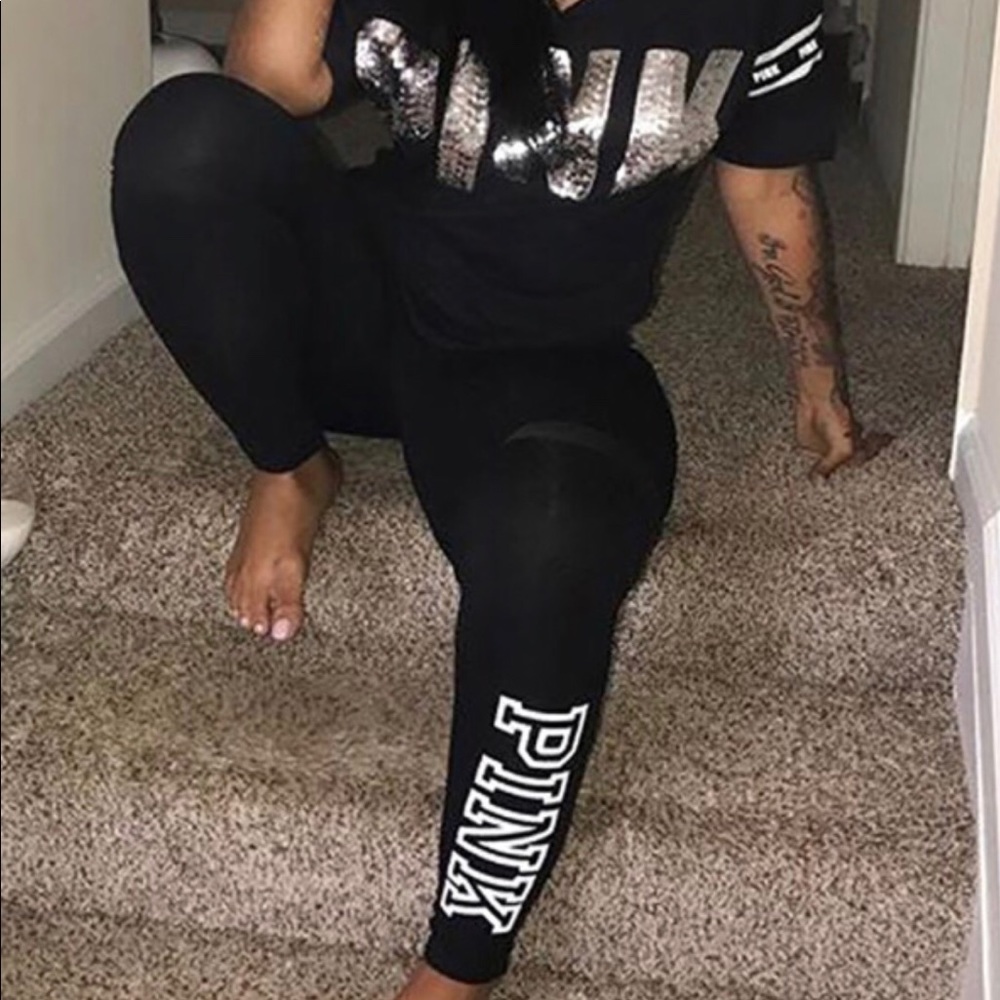 Letter Print Patchwork Casual Pant Set
